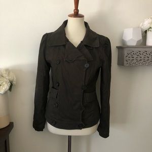 LOFT Double breasted olive green soft short length casual jacket size small